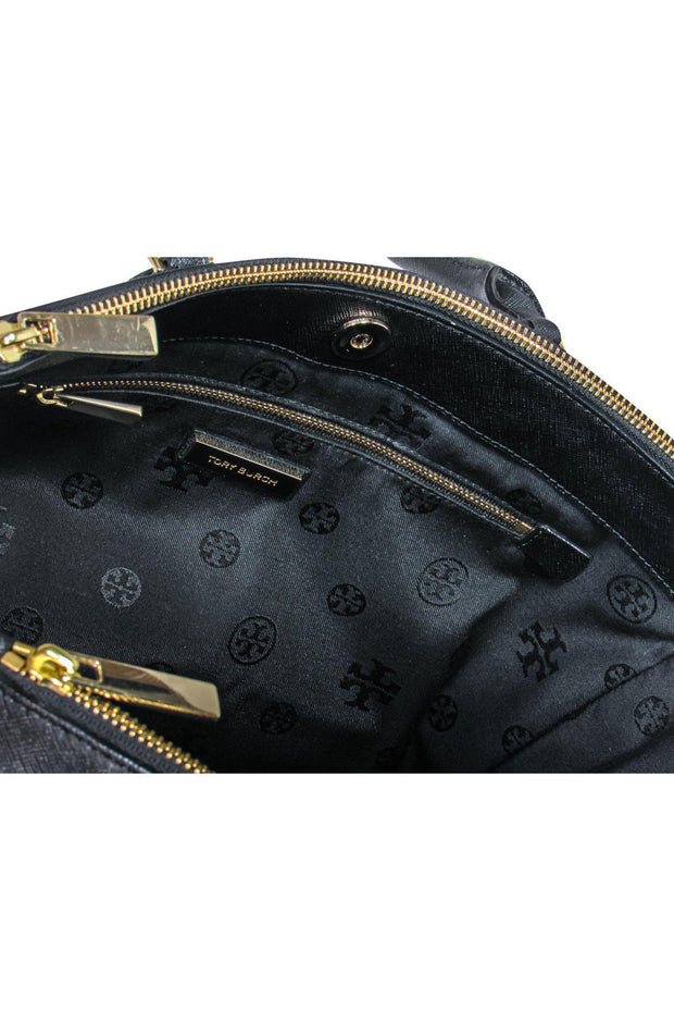 Current Boutique-Tory Burch - Black Textured Leather Carryall w/ Tassels