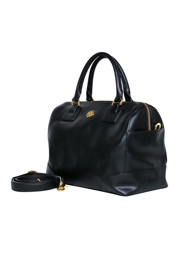 Current Boutique-Tory Burch - Black Textured Leather "Robinson" Convertible Satchel