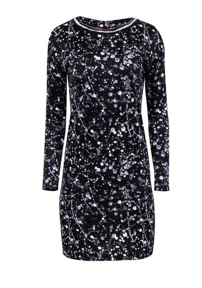 Current Boutique-Tory Burch - Black, White & Grey Splatter Print Silk Dress Sz XS