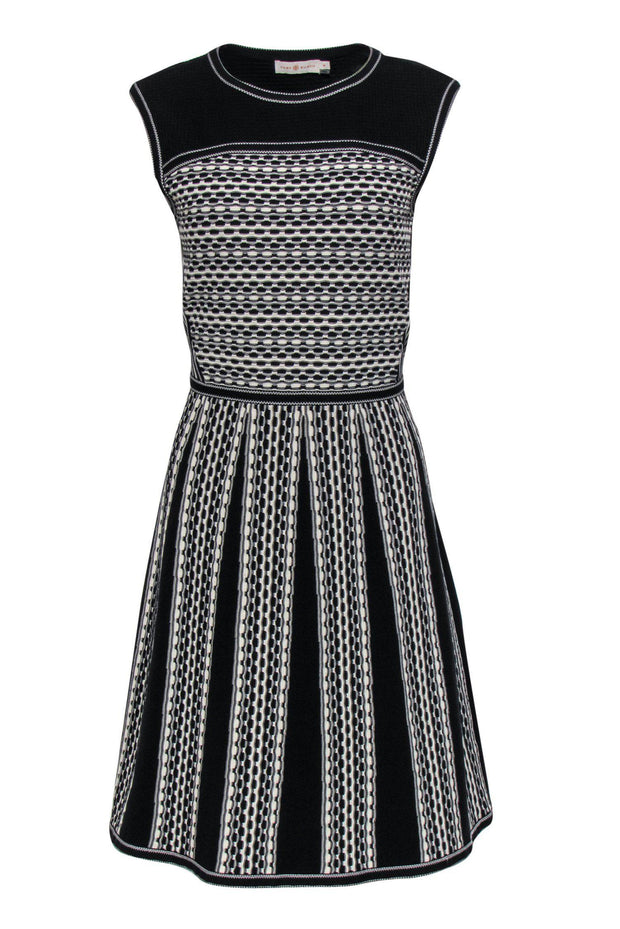 Current Boutique-Tory Burch - Black & White Textured White Knit Dress Sz M