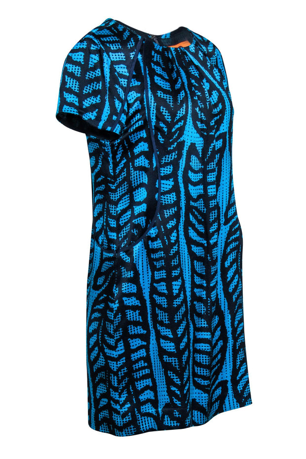 Current Boutique-Tory Burch - Blue & Black Print Short Sleeve Silk Dress Sz 10