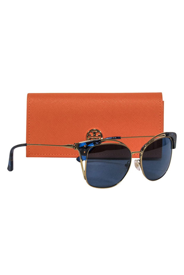 Current Boutique-Tory Burch - Blue & Gold Marbled Wayfarer-Style Sunglasses