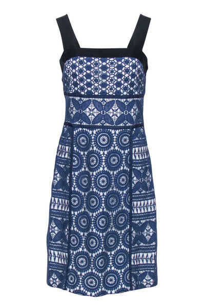 Current Boutique-Tory Burch - Blue Lace Sleeveless Sheath Dress w/ White Lining Sz 6