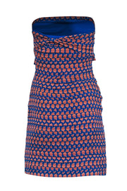 Current Boutique-Tory Burch - Blue & Orange Strapless Dress w/ Ruffle Sz 6