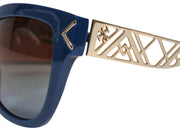 Current Boutique-Tory Burch - Blue Oversized Sunglasses w/ Golden Geometric Accents