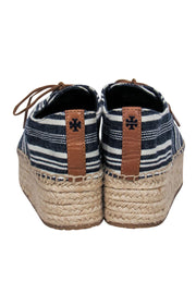 Current Boutique-Tory Burch - Blue & White Striped Woven Platform Lace-Up Espadrilles Sz 8