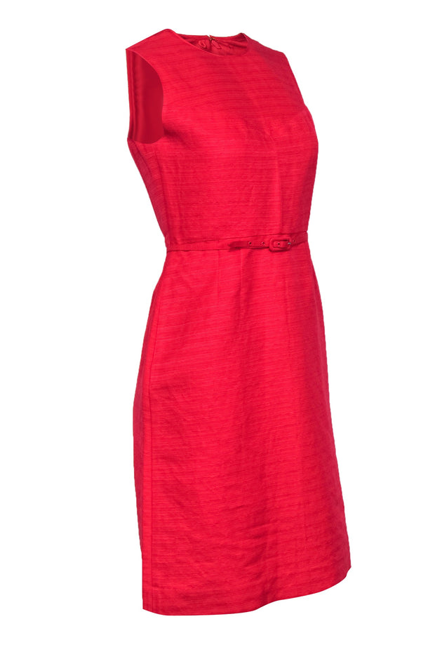 Current Boutique-Tory Burch - Bright Cranberry Red Textured Midi Sheath w/ Belt Sz 4