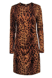 Current Boutique-Tory Burch - Brown & Black Leopard Print Ruched Silk Midi Dress Sz M