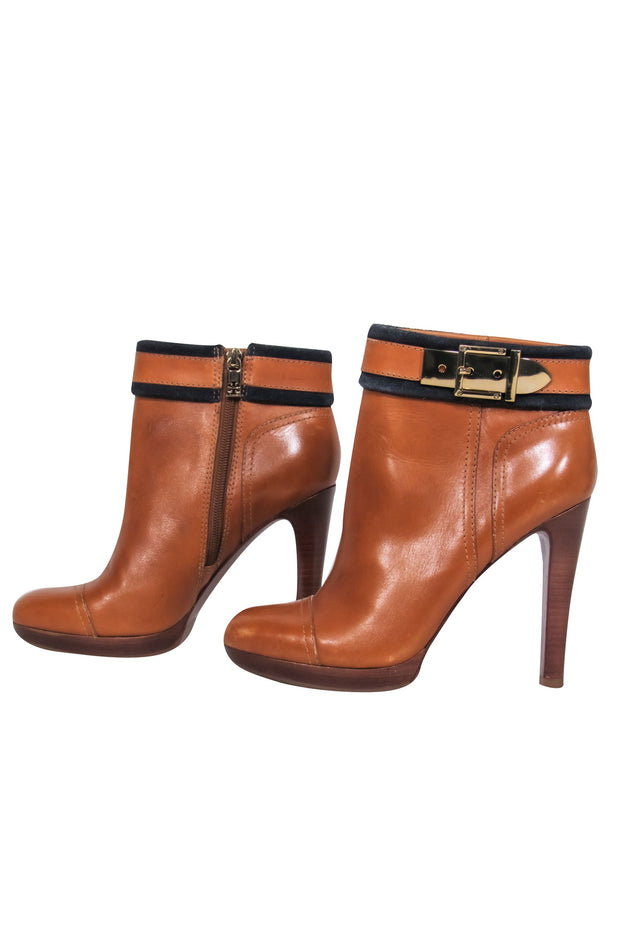 Current Boutique-Tory Burch - Brown Leather Booties w/ Gold Buckle Sz 8