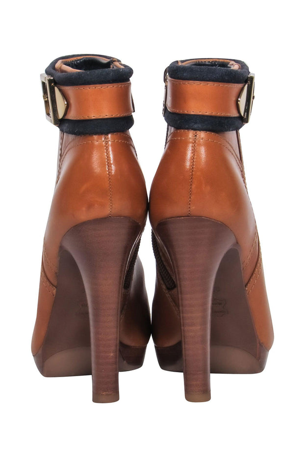 Current Boutique-Tory Burch - Brown Leather Booties w/ Gold Buckle Sz 8