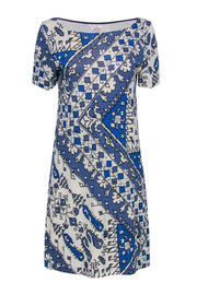 Current Boutique-Tory Burch - Cream & Blue Bohemian Print Cotton T-Shirt Dress Sz M