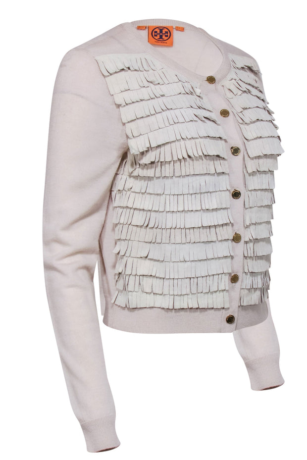 Current Boutique-Tory Burch – Cream Fringe w/ Gold Button Cardigan Sz S