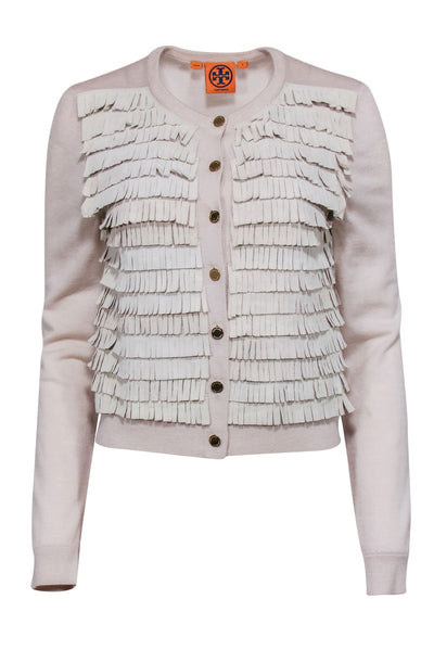 Current Boutique-Tory Burch – Cream Fringe w/ Gold Button Cardigan Sz S