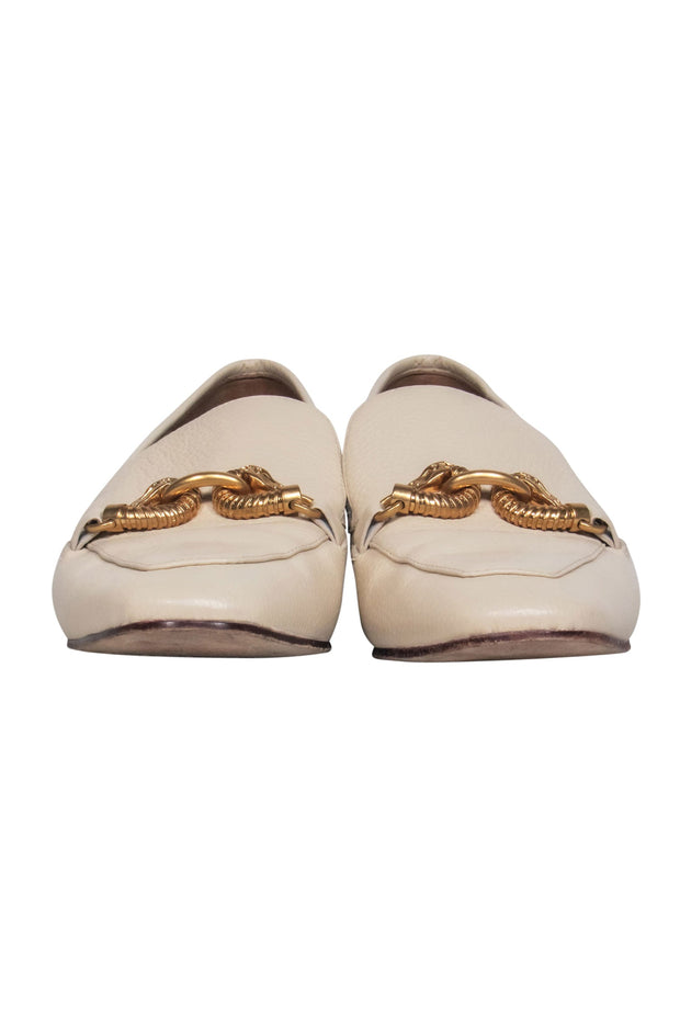 Current Boutique-Tory Burch - Cream Leather Loafer w/ Double Gold Seahorse Sz 9.5