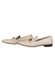 Current Boutique-Tory Burch - Cream Leather Loafer w/ Double Gold Seahorse Sz 9.5