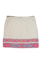 Current Boutique-Tory Burch - Cream Linen Wrap Skirt w/ Aztec Print Embroidered Trim Sz 4