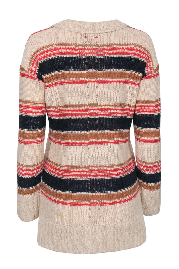 Current Boutique-Tory Burch - Cream Navy, & Red Knit Sweater w/ Front Pocket Sz S