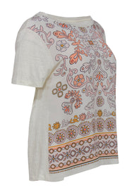 Current Boutique-Tory Burch - Cream, Pink & Orange Printed Short Sleeve Blouse Sz M