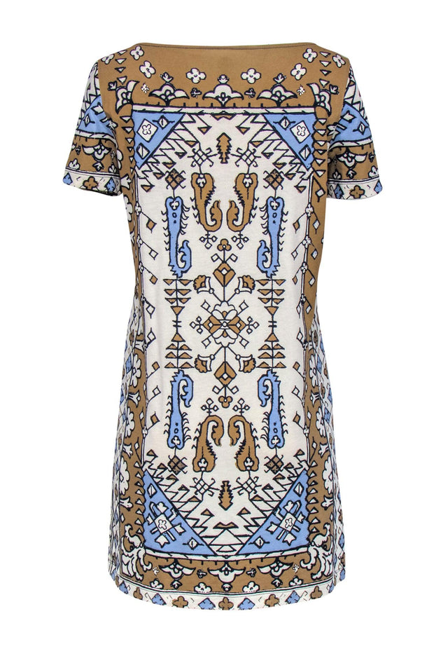 Current Boutique-Tory Burch - Cream, Tan & Blue Bohemian Print Cotton T-Shirt Dress Sz M