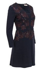 Current Boutique-Tory Burch - Dark Navy Long Sleeve Embroidered Mini Dress w/ Beading Sz 2