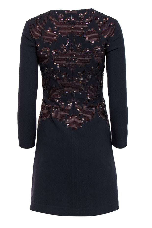 Current Boutique-Tory Burch - Dark Navy Long Sleeve Embroidered Mini Dress w/ Beading Sz 2