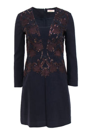 Current Boutique-Tory Burch - Dark Navy Long Sleeve Embroidered Mini Dress w/ Beading Sz 2