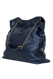 Current Boutique-Tory Burch - Dark Navy Pebbled Leather Tote w/ Chain Straps