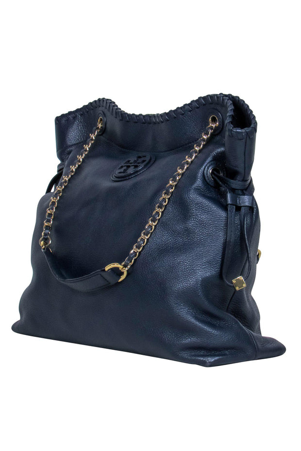 Current Boutique-Tory Burch - Dark Navy Pebbled Leather Tote w/ Chain Straps