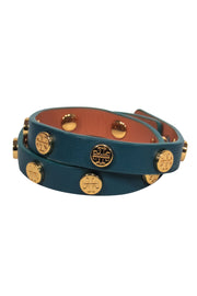 Current Boutique-Tory Burch - Emerald Green Leather Wrap Bracelet w/ Golden Studs