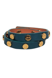 Current Boutique-Tory Burch - Emerald Green Leather Wrap Bracelet w/ Golden Studs