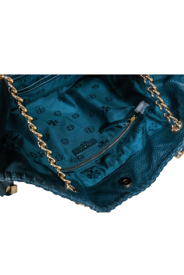 Current Boutique-Tory Burch - Emerald Green Pebbled Leather Chain Strap Tote