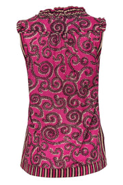 Current Boutique-Tory Burch - Fuchsia Swirled Notch Neck Sleeveless Blouse Sz 6