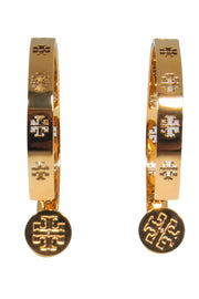 Current Boutique-Tory Burch – Gold Logo Cutout Hoops