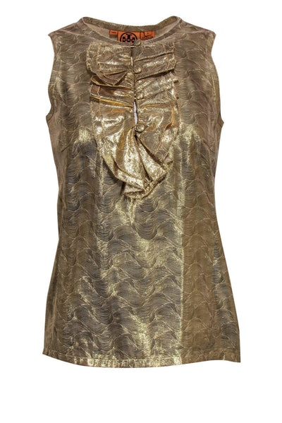 Current Boutique-Tory Burch - Gold Textured Tank w/ Ruffles Sz 2