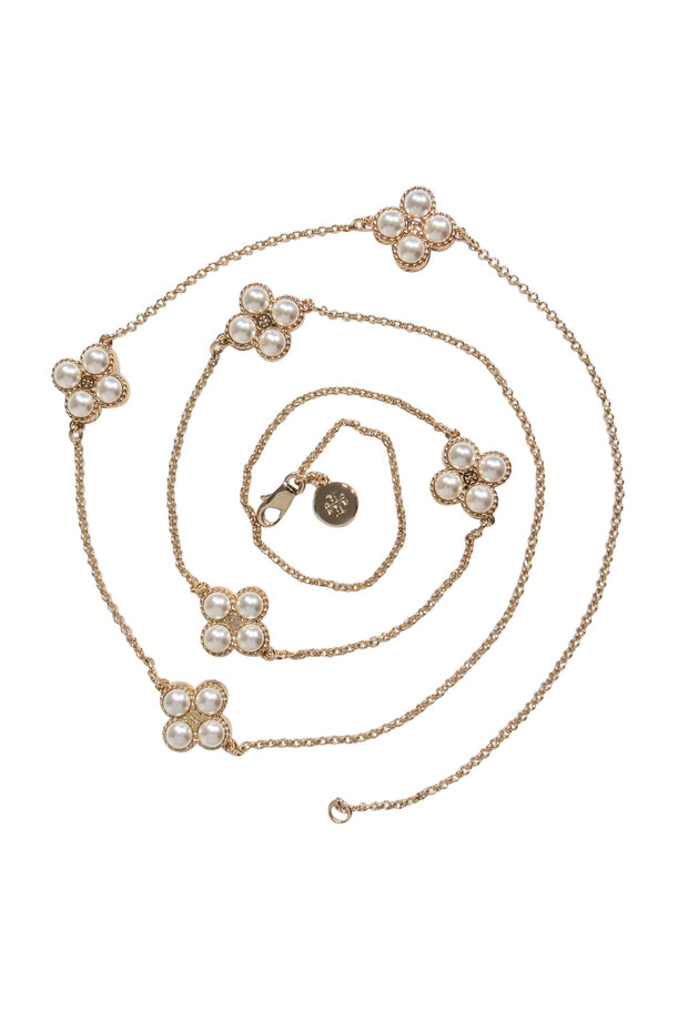 Current Boutique-Tory Burch - Gold-Toned Chain & Pearl Clover Rope Necklace