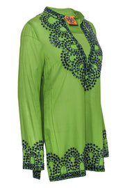 Current Boutique-Tory Burch - Green Cotton Long Sleeve Tunic w/ Beading Sz 10