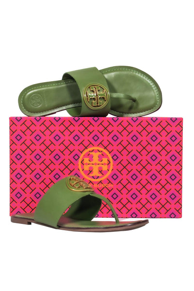 Current Boutique-Tory Burch – Green Leather Thong Flat Sandals Sz 9.5