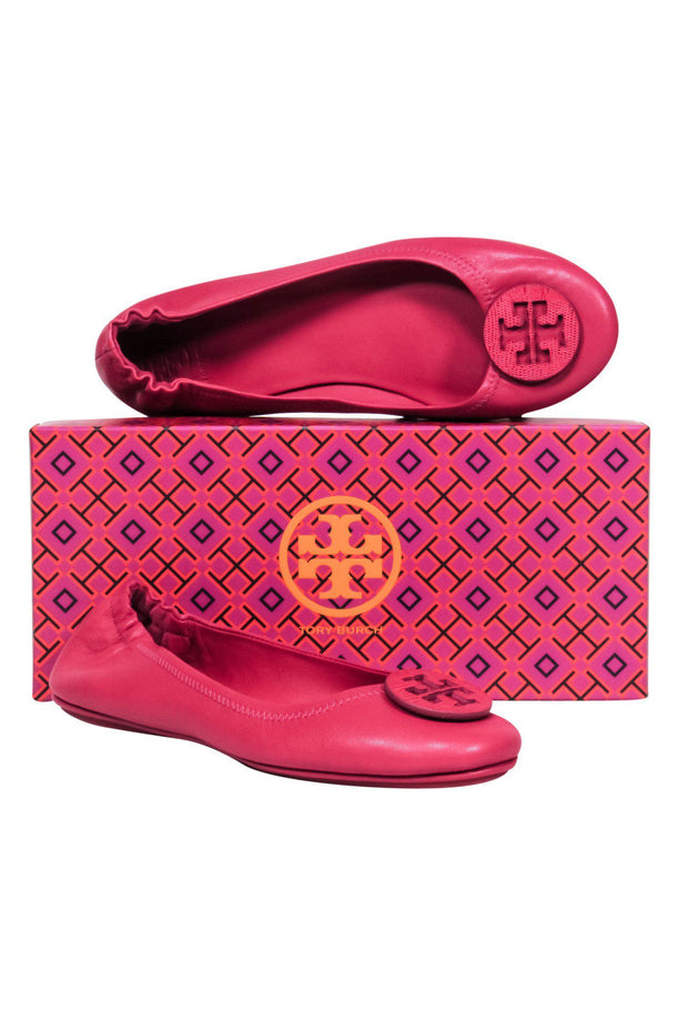 Current Boutique-Tory Burch - Hot Pink Leather “Minnie” Ballet Flats w/ Logo Sz 9