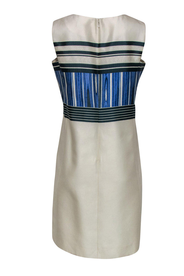 Current Boutique-Tory Burch - Ivory & Blue Patterned Shift Dress Sz 12