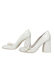 Current Boutique-Tory Burch - Ivory Leather Chunky "Addison" Pumps w/ Chain Design Sz 9.5