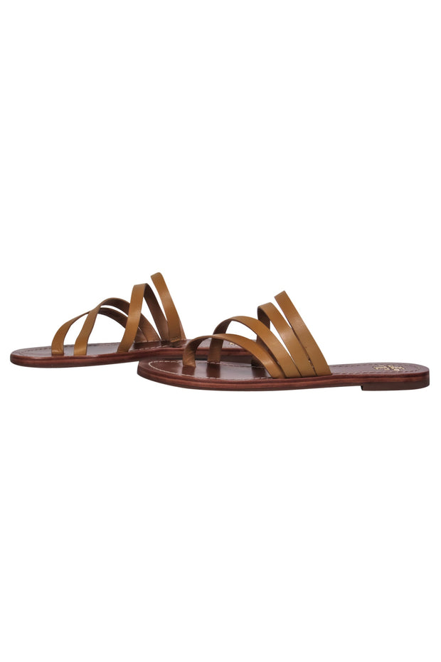 Current Boutique-Tory Burch - Light Brown Leather Swirly Strap Slide Sandals Sz 6.5