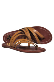 Current Boutique-Tory Burch - Light Brown Leather Swirly Strap Slide Sandals Sz 6.5