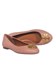 Current Boutique-Tory Burch - Light Pink Pebbled Leather Flats w/ Gold Logo Sz 7