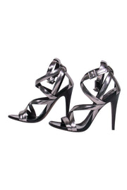 Current Boutique-Tory Burch - Metallic Pewter Strappy Heeled Sandals Sz 7.5