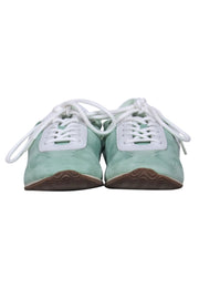 Current Boutique-Tory Burch - Mint Suede & Leather “Tory” Sneakers w/ White Leather Trim & Logo Sz 8.5