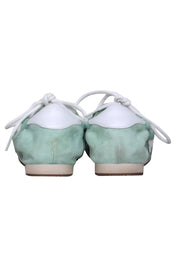 Current Boutique-Tory Burch - Mint Suede & Leather “Tory” Sneakers w/ White Leather Trim & Logo Sz 8.5