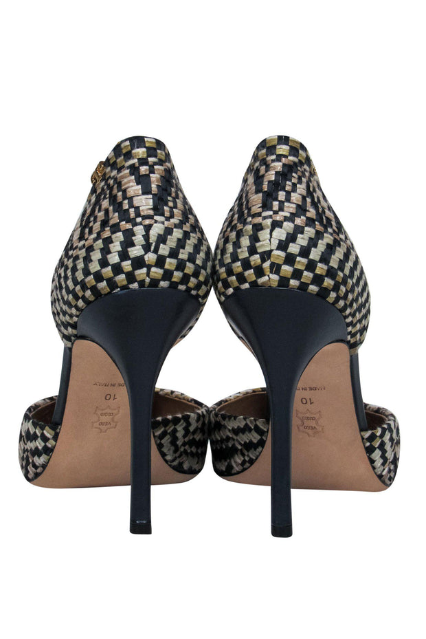 Current Boutique-Tory Burch - Navy & Beige Woven Pointed Toe Pumps Sz 10