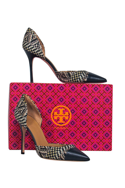 Current Boutique-Tory Burch - Navy & Beige Woven Pointed Toe Pumps Sz 10