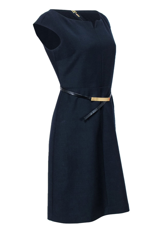 Current Boutique-Tory Burch - Navy Belted Boatneck Sheath Dress Sz 6