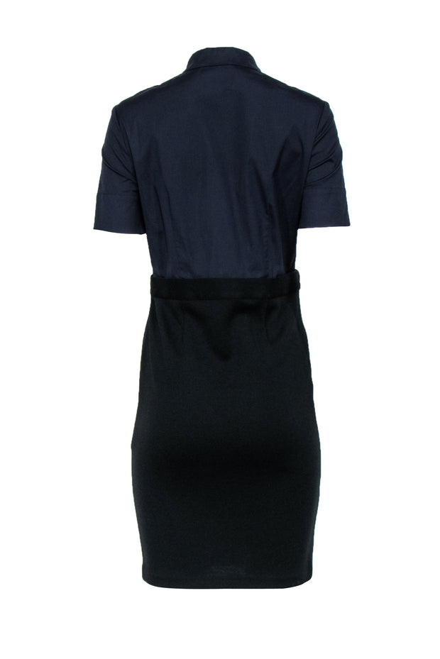 Current Boutique-Tory Burch - Navy & Black Collared Sheath Dress w/ Buckles Sz S